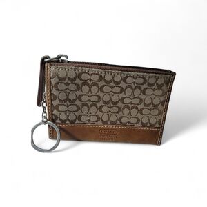 Coach Tan and Brown Signature Key / Coin Purse